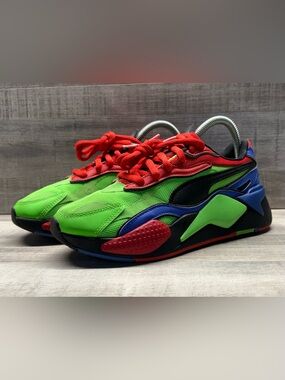 PUMA RS-X3 Tailored Youth Size 6C Fluo Green Black Red Blue Shoes 373716-01